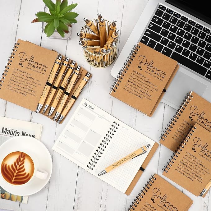 Tellingyou 20 Sets Difference Maker Employee Appreciation Gift for Coworker to Do List Notebooks with Ballpoint Pen Note Pads Journal Back to School for Teacher Nurse Staff Team (Wood Color)