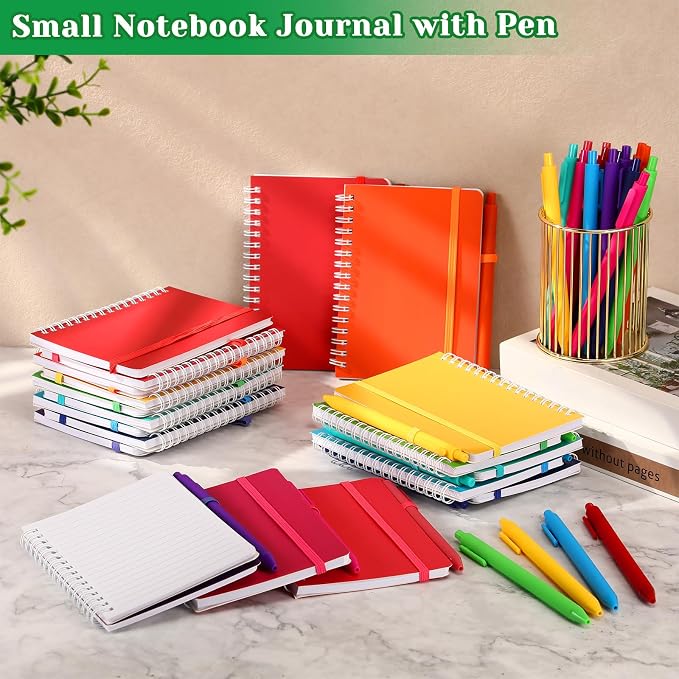 Fulmoon 30 Set Small Spiral Notebooks A6 with Pens Bulk, Multicolor 4" x 6" Pocket Notebooks Mini Lined Journals 50 Sheets for Back to School Supplies Students Rewards Office Gifts (Candy Brights)