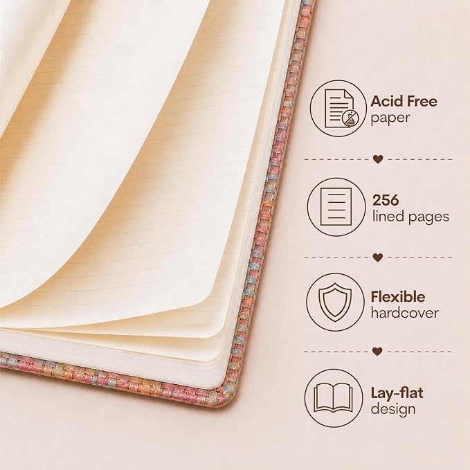WORLD TRAVELER Eccolo A5 Hardbound Journal Notebook 256 Ivory Lined Pages | Sturdy Flexible Hardcover, 80GSM Acid-Free Ivory Pages, Smyth-Sewn Lay-Flat Binding, Ribbon Bookmark