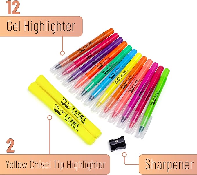 Mr. Pen- No Bleed Gel Highlighters, Colorful, 12 Pack | Bible Highlighters and Pens No Bleed, Bible Markers for Study, Journaling, School Supplies and Accessories