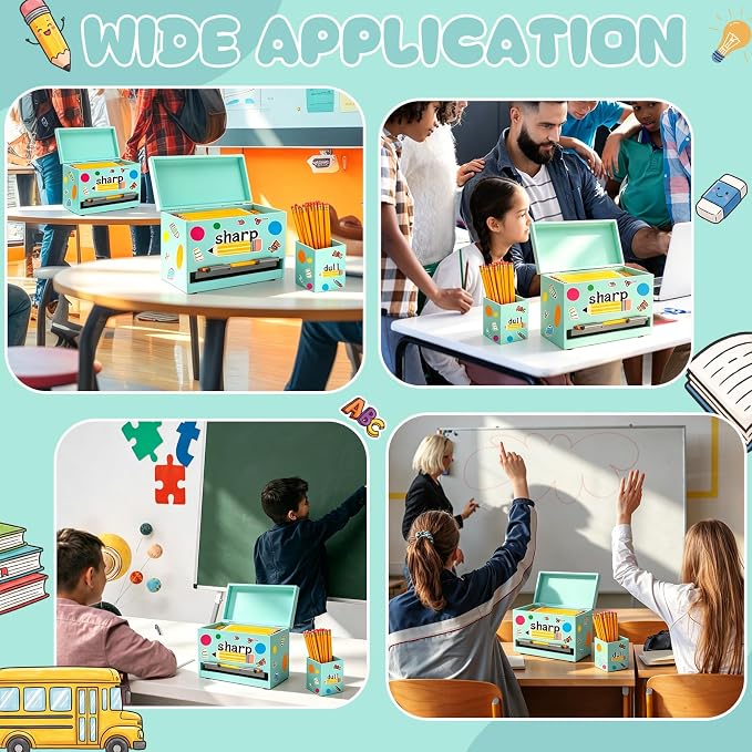 Mifoci Wooden Pencil Dispenser Kit for Classroom Wooden Pen Holder Straw Dispenser Sharp and Dull Letter Stickers for Teachers Classroom Supplies Storage(Light Green)