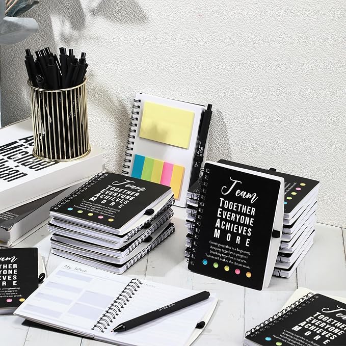 Resurhang 48 Pcs/24 Set Back to School Gifts for Students Teacher, Inspirational A6 Spiral Journal Notebook with Pen for Employee Team Teachers Students Classroom Rewards(Black,Team Together)