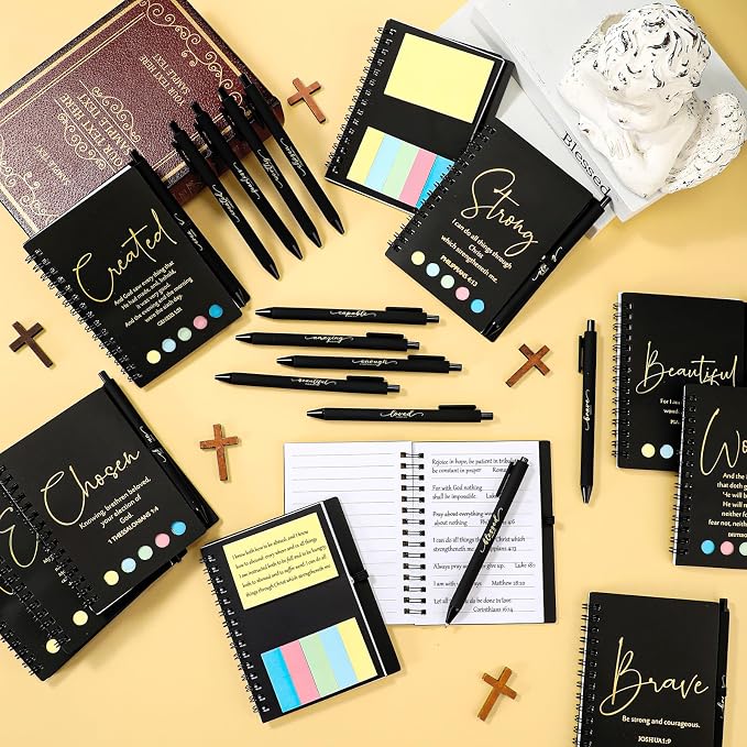 Kosiz 36 Sets/72 Pcs Christian Gifts Bulk Prayer Journal Scripture Notebook, Bible Pen (Light,Black Gold)