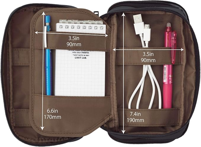 LIHIT LAB Large Capacity Triple Zipper Pencil Case For School Office College, Big Capacity 8 Compartments Pencil Bag Holder Adults Teen Boys Girls, Travel Cosmetics Storage, Jet Black (A7556-124)
