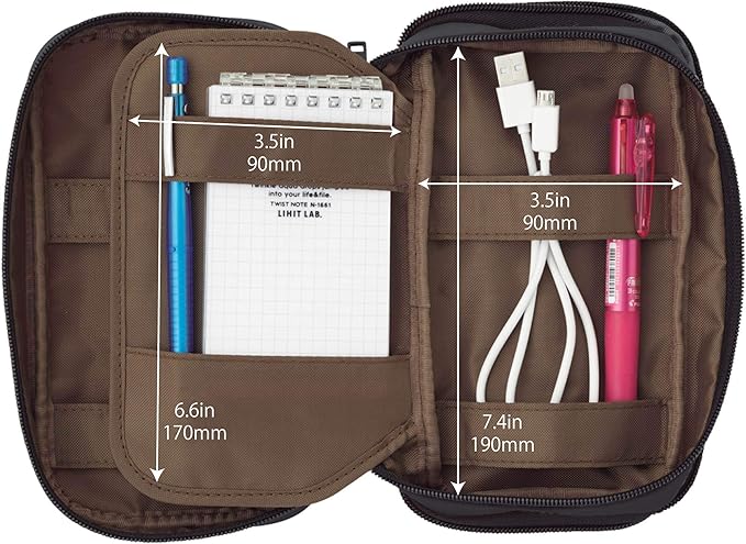 LIHITLAB Large Capacity Triple Zipper Pencil Case For School Office College, Big Capacity 8 Compartments Pencil Bag Holder Adults Teen Boys Girls, Travel Cosmetics Storage, Black (A7556-24)