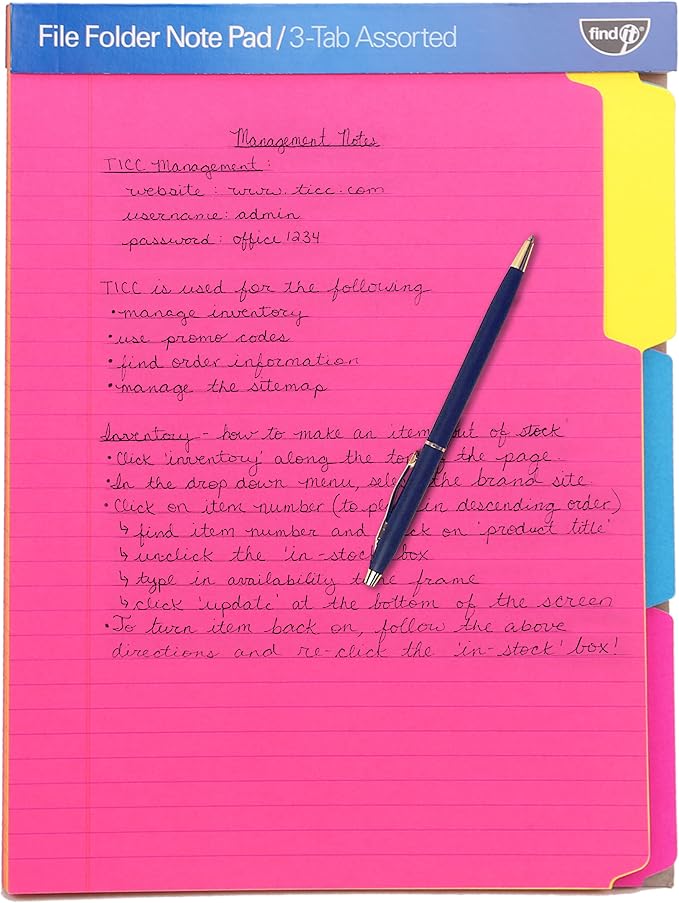 Find It File Folder Notepad - Pack of 12-9.5 x 12.5 Inch Notebook Organizer Folders for Filing, Document, and Clipboard Organization - Assorted Neon Colors | Wide-ruled clipboard-style pages, tear-out perforated sheets, great for office, home, and scho...