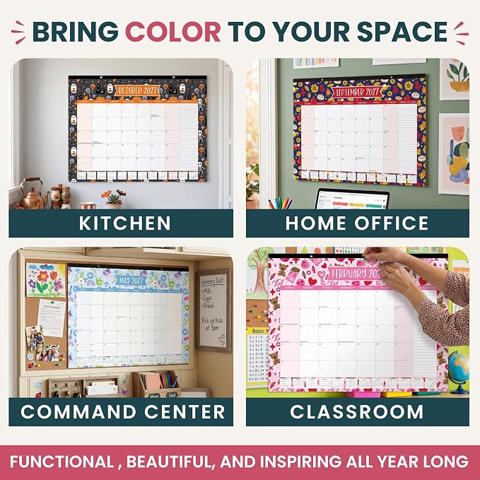 bloom daily planners Desk Calendar 2026-2027 - Academic Year Large Wall Calendar (July 2026 - July 2027) - 21” x 16” Desktop & Hanging Monthly Planner with Stickers for Home or Office - Holiday Icons
