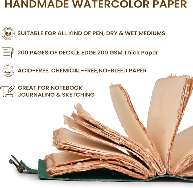 LEATHER VILLAGE Leather Bound Vintage Journal for Women & Men - Book of Shadows - Lock Closure - 200 Pages of Antique Deckle Edges Handmade Watercolor Paper - Turquoise - 10X7 inches