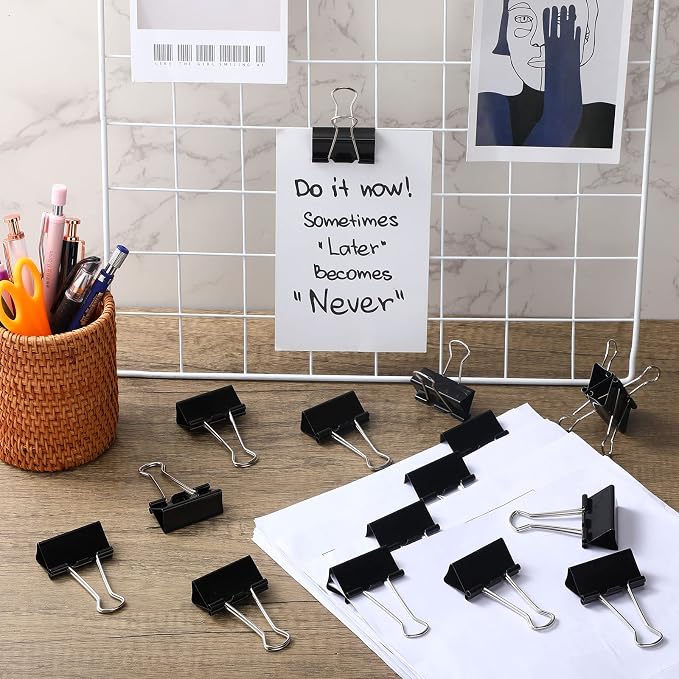 Yexiya 300 Pcs Large 1.61 Inch Binder Clips Bulk Big Paper Clamps Office Supplies Black Paper Clamps for Teachers Students School Office Business Paperwork Supplies