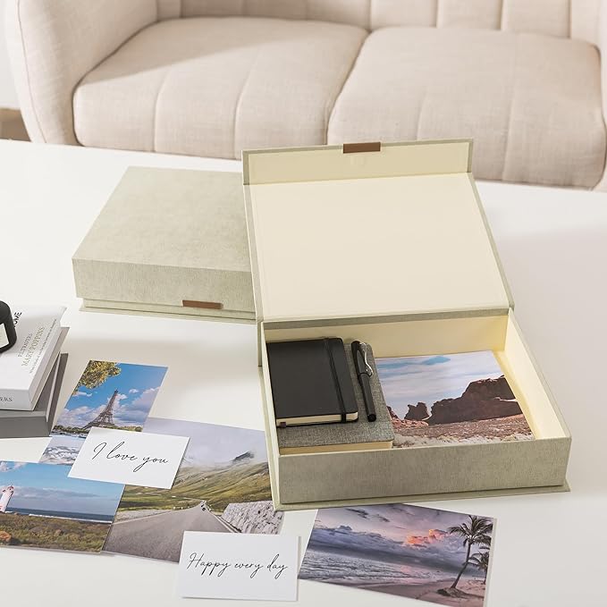 Soul & Lane - Letter Keepsake Box, Magnetic Lid, Set of 2, Ash Green | Decorative Photo and Document Organizer, Memory Case for Pictures, Cards and Albums, Elegant Home Office Storage Holder