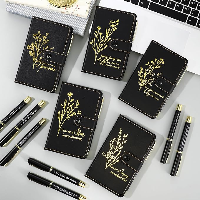 Dispowreath 20 Sets Thank You Leather Journal Notebook with Appreciation Ballpoint Pen Employee Gift for Teacher Nurse Coworker Team Office Staff Vet Tech Housekeeper (Black,Stylish)