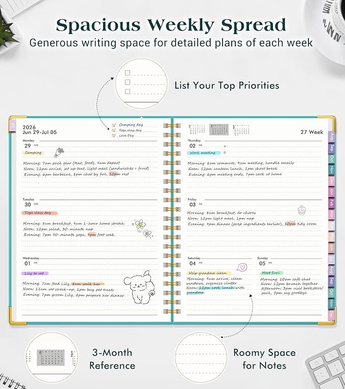 Academic Planner 2026-2027, 18 Months Weekly and Monthly Hardcover Planner, July 2026 - December 2027, 8.5" x 11" A4 Large Daily Calendar Planner Book with Tabs, Spiral College School Agenda Organizer for Student Teacher, Pacific Green