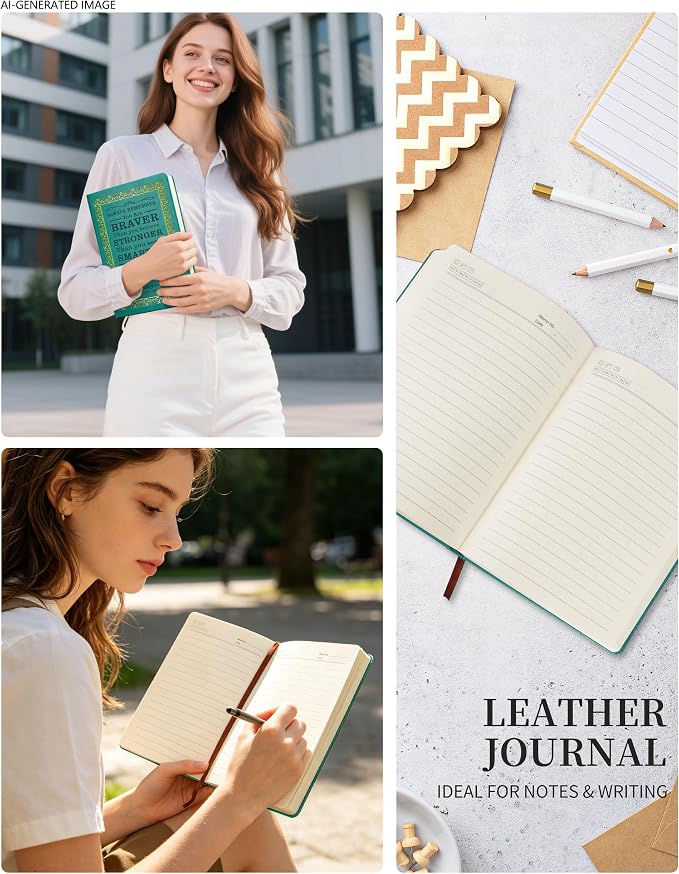 JOHSBYD Journal for Women - A5 Lined Hardcover Notebook and Diary for Teen Girls, 200 Pages 100GSM Bleedproof Paper, Inspirational Back to School College Supplies (Green)