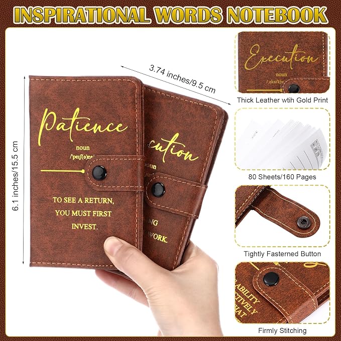 Tenceur 20 Sets Inspirational Gifts Bulk Leather Notebooks Pens with Growth Motivational Quotes for Employee Students Prizes Back to School Encouragement Appreciation Gifts (Brown)