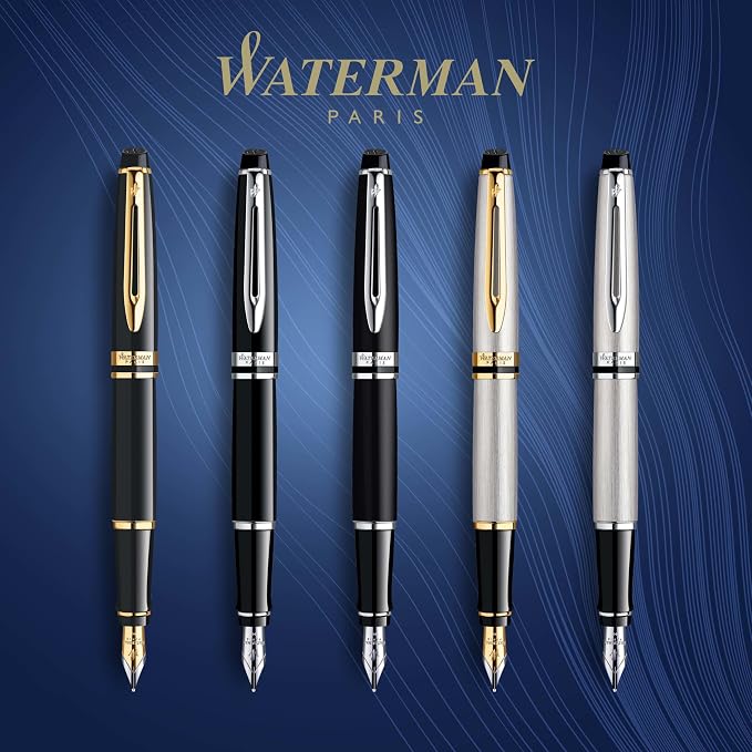 Waterman Expert Fountain Pen, Gloss Black with 23k Gold Trim, Fine Nib, Includes Gift Box - Luxury Writing