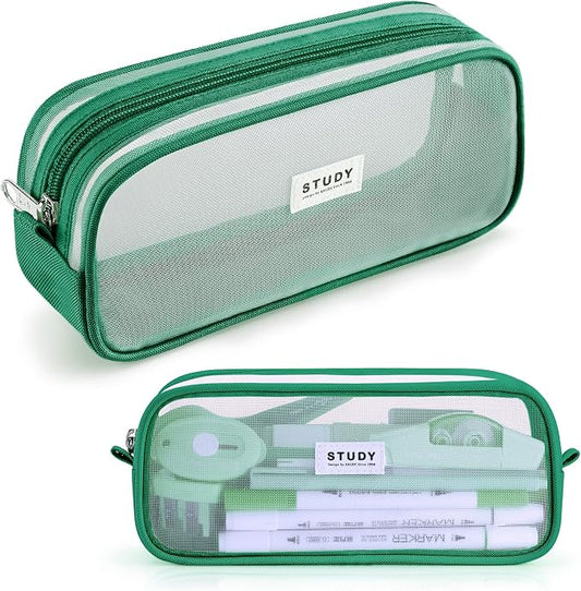 Fancy Forest Clear Mesh Pencil Case, Large Capacity Pen Case for School Exam & Students