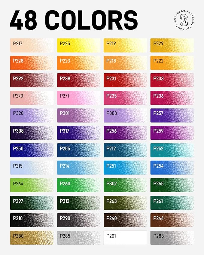 JusArt 48 Oil-Based Colored Pencils – Soft Core, Durable, Vibrant | Ultra-Smooth Oil Pastel Pencils for Adult Coloring, Portrait, Sketching, Landscape. Professional Drawing Pencils for Artists