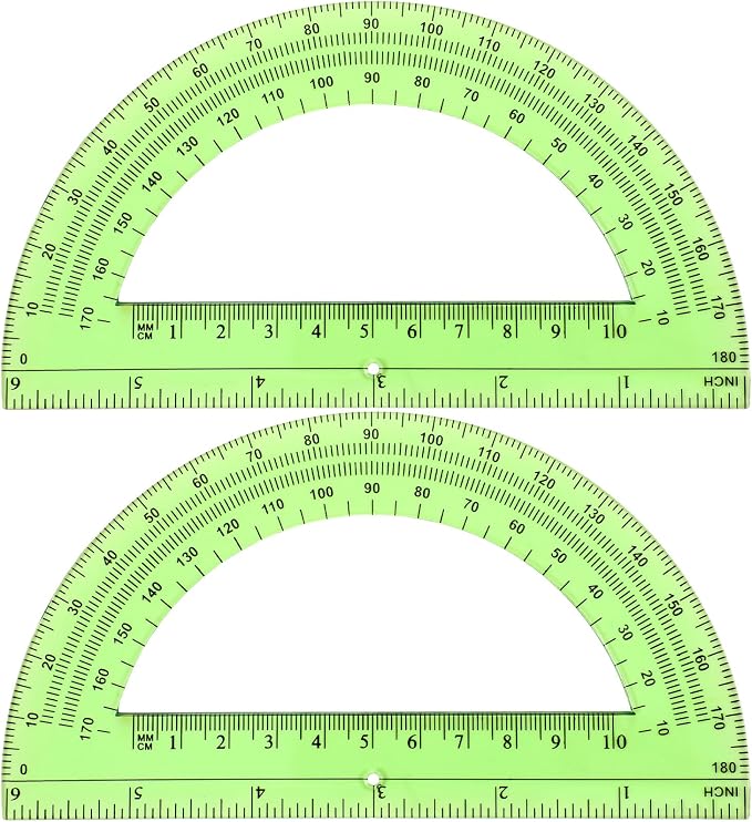 EBOOT Plastic Protractor Math Protractors 180 Degrees, 6 Inch, Pack of 2 (Green)