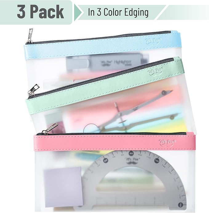 Mr. Pen- Clear Pencil Pouch, 8.50"x4.25", 3 Pack, Durable TPU Material | Medium Water-Resistant Pencil Bags with Smooth Zipper, Multipurpose Clear Pouch for Stationery, School, Office