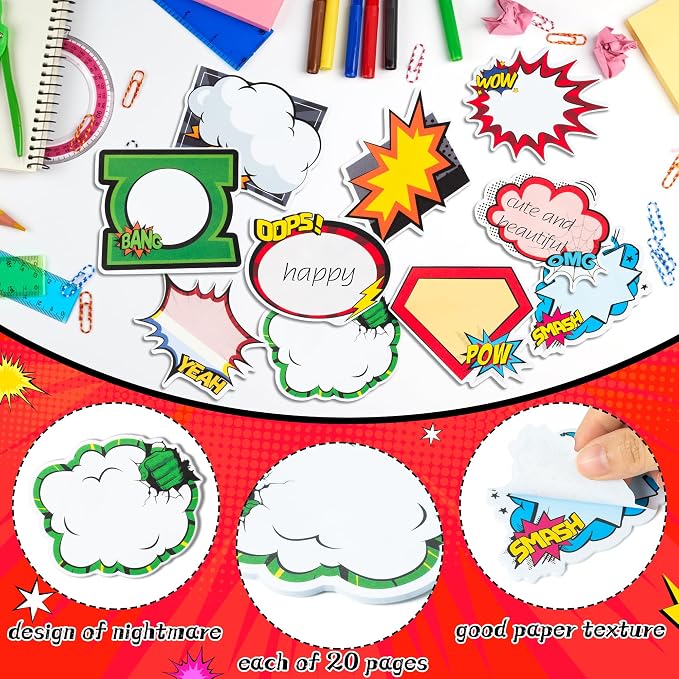 AgincBerry Hero Sticky Notes - 30PCS Cool Cartoon Back to School Self-Stick Notes Mini Super Fun Memo Pads Creative Shaped Notepad Writing Sticky Note for Office Home School Gift Tab Supplies