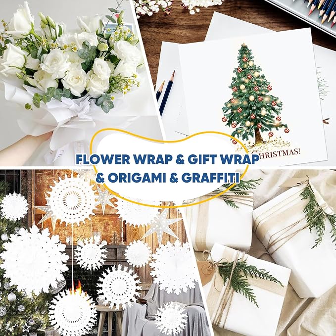 Art Paper Roll for Crafts, 17.75"x1200" (100') White Gift Wrapping Paper | Drawing & Painting, Kraft Bulletin Board Poster Banner Coloring Paper, Kids Art Supplies, Wedding Floral Supplies 80GSM 55LB
