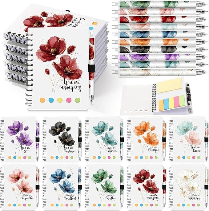 Watersay 10 Set First Day of School Gift for Teacher Students Bulk Inspirational Notebooks with Thank You Pens Back to School Employee Coworkers Staff Appreciation Gifts (Stylish Froal)