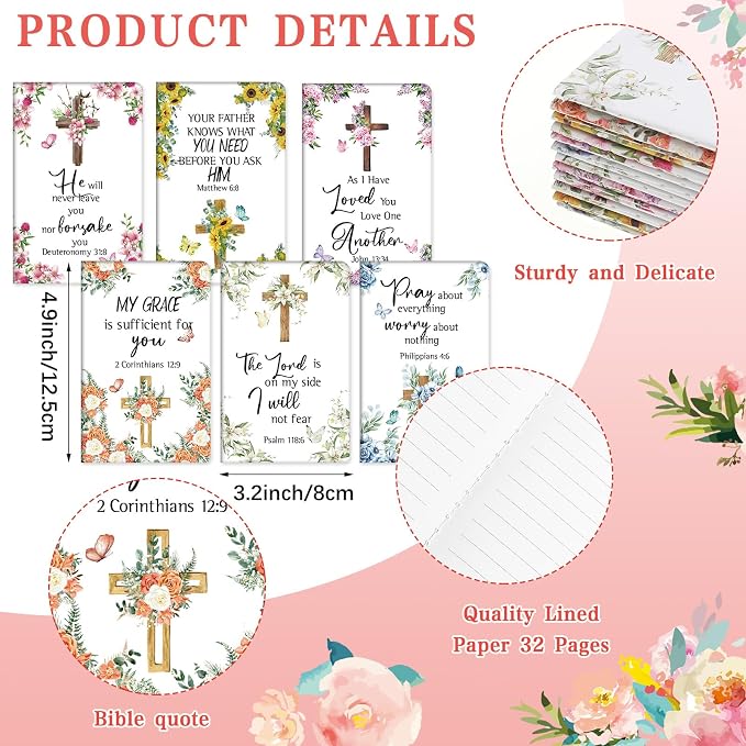 Colarr 12 Sets Christian Bulk Gifts for Women Bible Verse Pens Notebooks Religious VBS Scripture Ballpoint Pens Bookmarks Journal for Easter Sunday School Church Inspirational Supply(Cross)