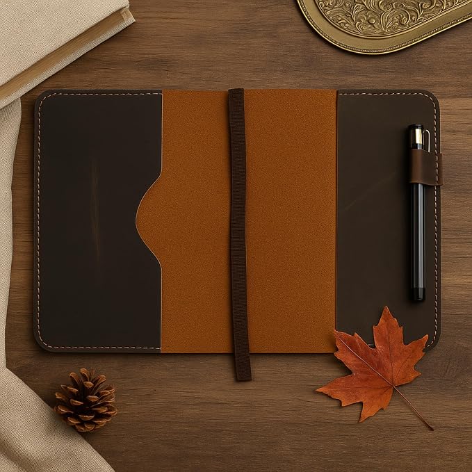 A5 Leather journal cover, Refillable Journal Cover for Large and Medium A5, Leather Handmade Notebook Cover, 5.75 x 8.25 Inches Leather Bound Journal (Brown)