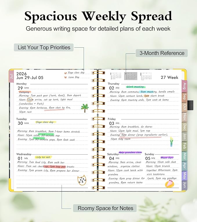 Academic Planner 2026-2027, Hardcover Weekly and Monthly Calendar Planner from July 2026 - June 2027, Daily Agenda Planners with Tabs, College School Organizer for Student Teacher, A5 (6.1" x 8.2"), Green Eucalyptus