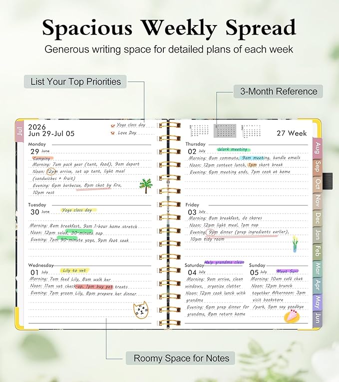 Academic Planner 2026-2027, Hardcover Weekly and Monthly Calendar Planner from July 2026 - June 2027, Daily Agenda Planners with Tabs, College School Organizer for Student Teacher, A4 (8.5" x 11"), Green Eucalyptus