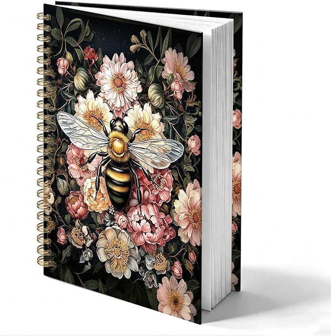 HOXUNQINA Vintage Moody Floral Bumblebee Journal Notebook 5.5x8.3 | Bumblebee Lover Gifts for Women Journal, Dark Cottagecore Wildflower Aesthetic Notebooks for Work