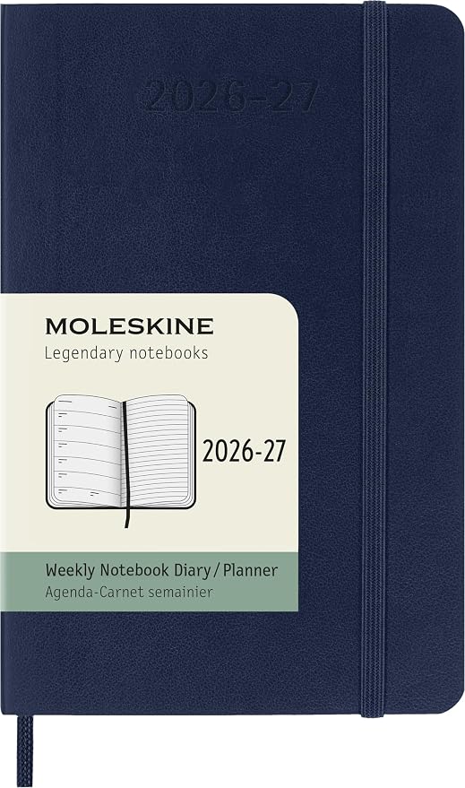 Moleskine 2026-27 18-Month Weekly Planner, Pocket, Sapphire Blue, Softcover | July 2026-December 2027 Pocket (3.5" x 5.5") 208-page weekly planner with weekly spreads, ruled notes pages, and stickers.