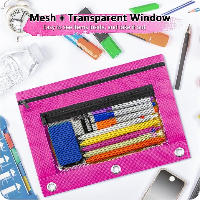 EAONE Pencil Pouch for 3 Ring Binder Set of 36, Double Pockets Zipper Binder Pouches Pencil Case Bulk for School Classroom Supplies/Student/Office/Home, 9 Colors