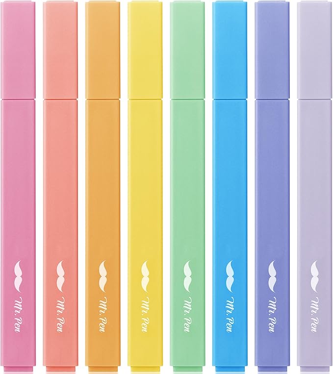 Mr. Pen- Aesthetic Highlighters No Bleed, 8 Pack, Assorted Colors | Chisel Tip, Cute Highlighters Assorted Colors for Journaling, Highlighting, Underlining, Fast Dry, Back to School Supplies