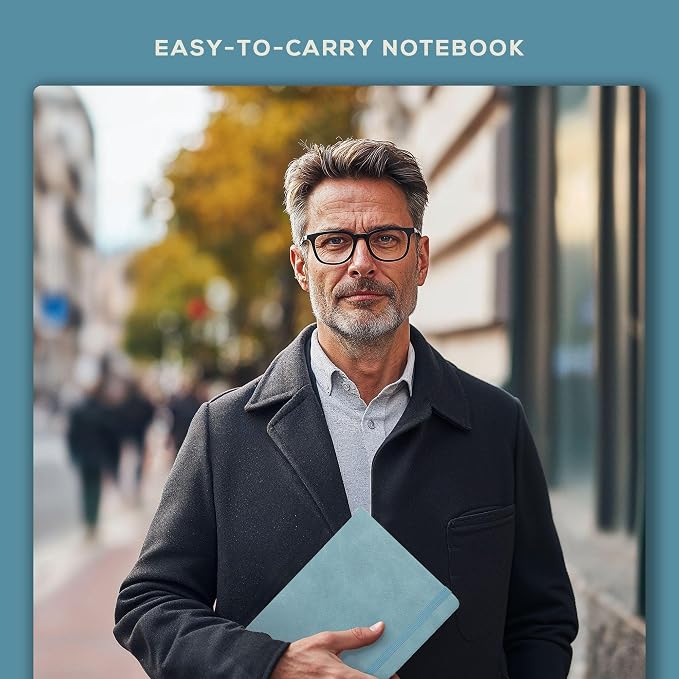 BEECHMORE BOOKS Premium Lined Leather Journal for Men & Women, 5" x 8" (A5) Thick 120gsm Ivory Cream Paper Notebook, Hardcover Vegan Leather Personal Diary, With Gift Box (Arctic Teal)