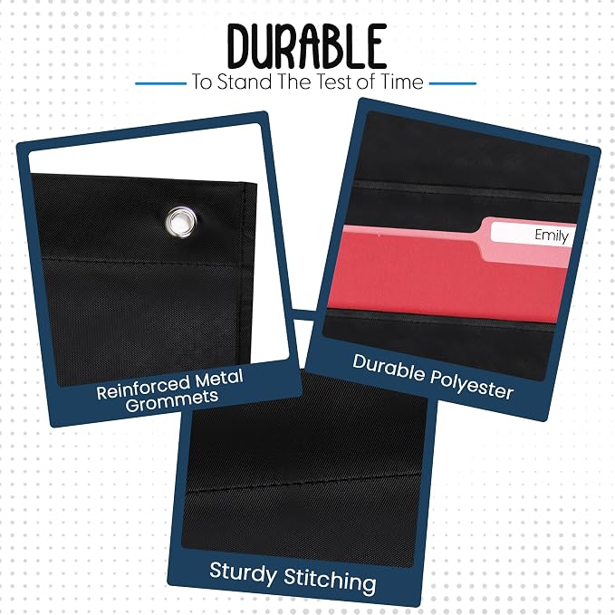 Essex Wares - 7 Pocket File Pocket Chart, Black, Tall - Versatile Wall Hanging File Folder Organizer for Classroom, Office, Home, and More - Wall Folder Organizer - 7 Pockets
