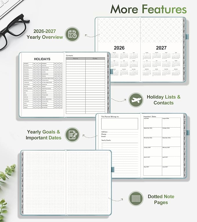 Planner 2026-2027, Academic Weekly and Monthly Calendar Planner from July 2026 - June 2027, Hardcover Leather Daily Agenda Book with Tabs, College School Organizer for Student Teacher, A5 (5.75" x 8.38"), Blue