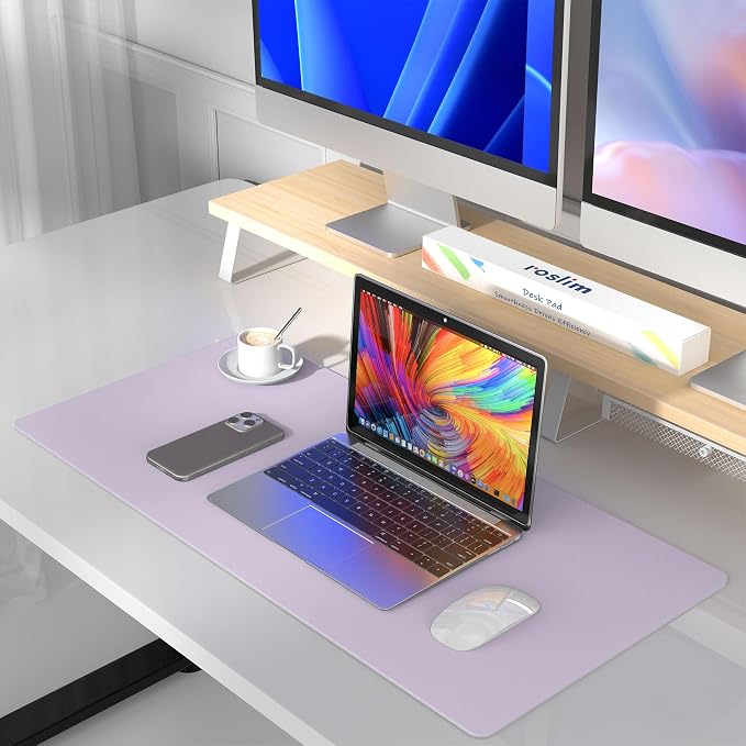 Leather Desk Pad Protector, Mouse Pad, Non-slip Computer Mat, PU Leather Office Mat for Home & Office, Waterproof Laptop Desk Blotter for Keyboard and Mouse, Violet Tulip (13.7''X23.6'')