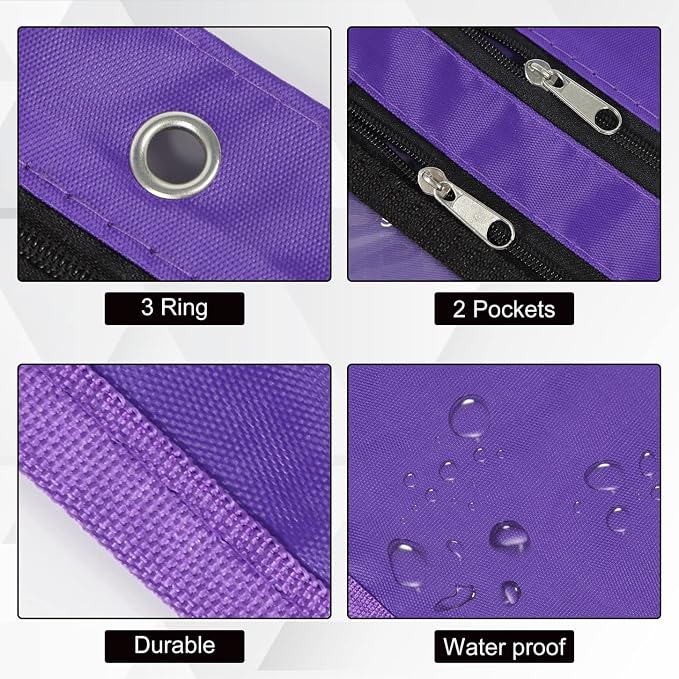 YoeeJob 2 Pack 1 Inch Expandable Zipper Pencil Pouches with Clear Window for 3 Ring Binder, Suitable for School & Office (Purplek)