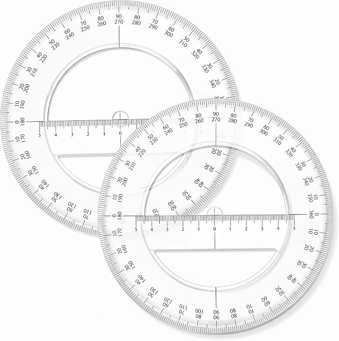 Zonon 2 Pack 360 Degree Protractor, 6 Inch Multifunctional Drawing Ruler Rotatable Mathematical Function Math Geometry Ruler Set, Large Clear Circle Protractor Drafting Tools for Engineering(Classic)