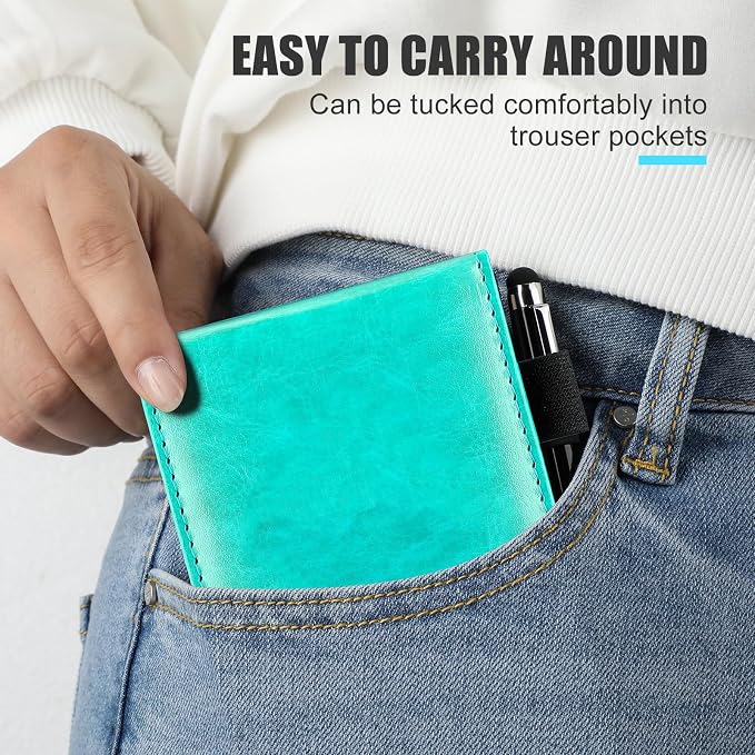 Outus 10 Pcs Mini Pocket Notepad Holder Set Included Small Leather Pocket Notebook Holder with 50 Lined Sheets, Metal Pen, 8 Pcs 3 x 5 Inch Memo Book Refills, 30 Lined Paper Per Note Pad (Bright Blue)