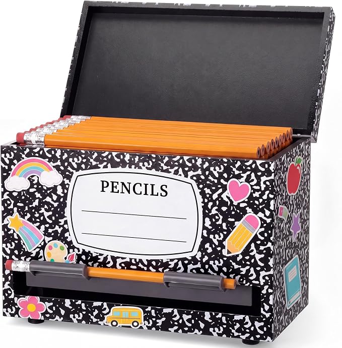 Yalikop 1 Pc Wooden Pencil Dispenser for Classroom Pastel Wood Pencils Holder for up to 200 Pencils Reusable Straw Dispenser for Home Office Teachers Supplies Storage (Notebook,Black)