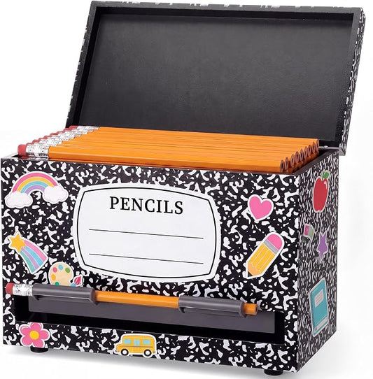 Yalikop 1 Pc Wooden Pencil Dispenser for Classroom Pastel Wood Pencils Holder for up to 200 Pencils Reusable Straw Dispenser for Home Office Teachers Supplies Storage (Notebook,Black)