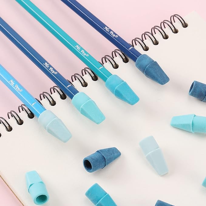 Mr. Pen- Pencil Top Erasers, 120 Pack, Blue Shades, Latex-Free | No-Smudge Cap Pencil Erasers for Precise Erasing, Kids, Teachers, Studying Supplies