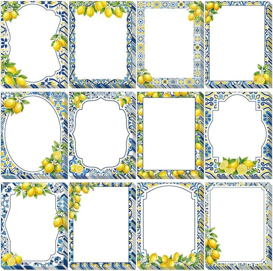 Chiisong 12 Pads Capri Lemon Sticky Notes 3 x 4 Inches Blue Tiles Yellow Adhesive Memo Pads Reminder Decor Mediterranean Amalfi Coast Notepads for Journal Office Summer Birthday Wedding Gifts