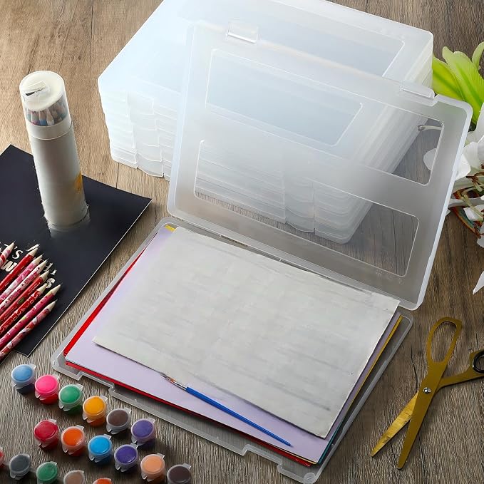 Outus 15 Pieces A4 File Box Paper Photo Storage Box A4 Portable Project Case Clear Plastic Document Magazine Organizer for Back to School Office Supplies Accessories