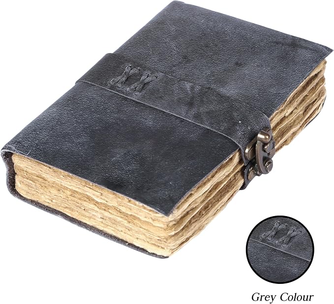 Vintage Leather Journal Handmade Buffalo Deckle Edge Paper – Leather Bound Journal for Women Men Vintage C-Lock Closure Ideal for Writing & Travel for Artists