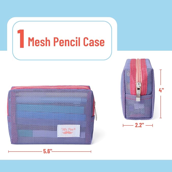 Mr. Pen- Mesh Pencil Case, Purple | Mesh Zipper Pouch Bags with Zipper Pouches for Organization, Cosmetic Bag, Purse Pouch, Cute Makeup Bag