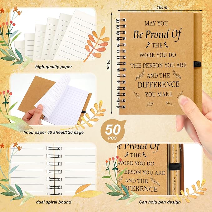 Yeaqee 100 Pcs Employee Appreciation Gifts Inspirational Gifts Set Mini Spiral Notebooks with Pen May You Be Proud of The Work You Do Motivational Thanks Gift for Staff Coworkers (Inspirational Style)