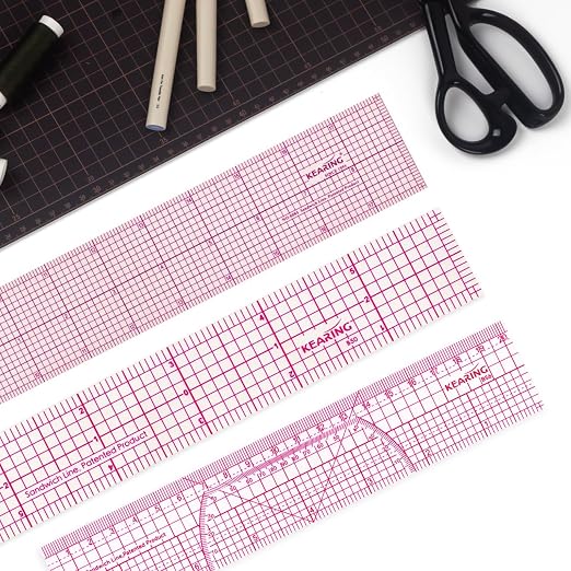 KEARING 6"x1" Pattern Grading Ruler - Clear 1.2mm Sandwich Line Plastic | Flexible 1.2mm plastic 6"x1" transparent grading ruler. Features zero centering scale & sandwich line printing for sewing